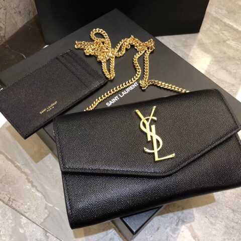 YSL UPTOWN粒面压印皮革链条钱包 881415