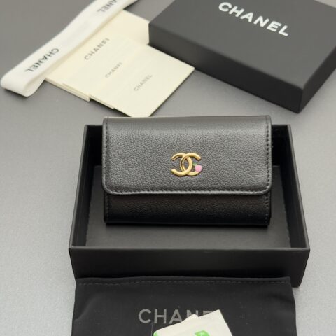 CHANEL 小香卡包系列 编号:5298  黑色牛皮金色五金