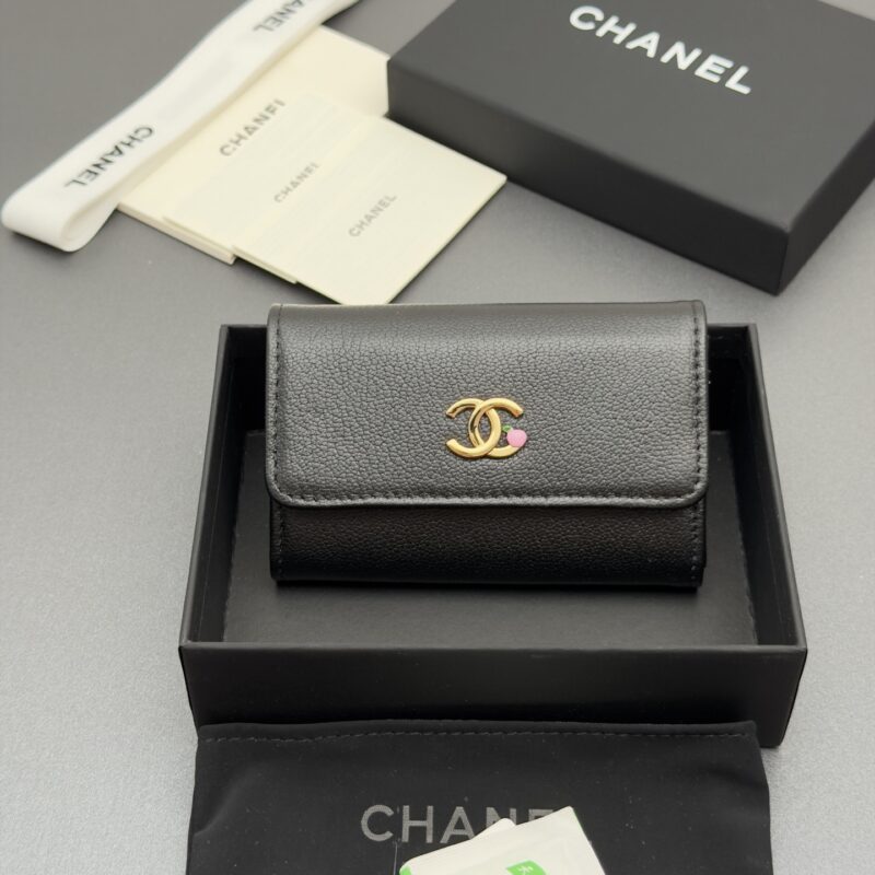 CHANEL 小香卡包系列 编号:5298  黑色牛皮金色五金