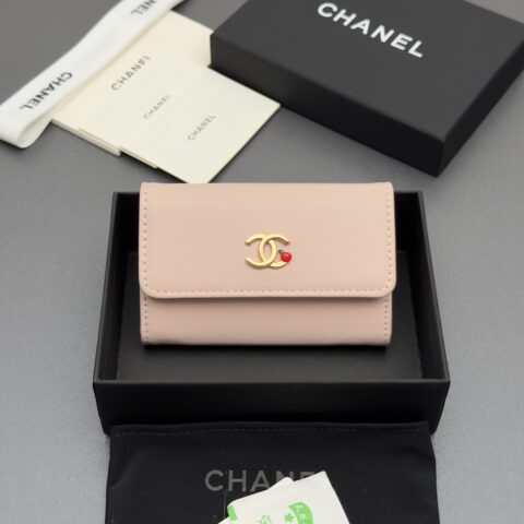 CHANEL 小香卡包系列 编号:5298 粉色牛皮金色五金