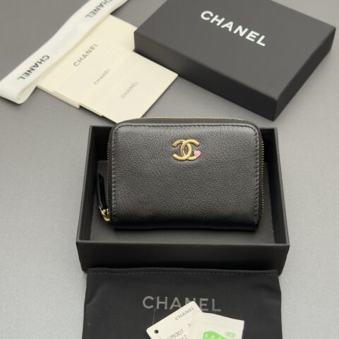 CHANEL 小香卡包系列 编号:5297   黑色牛皮金色五金