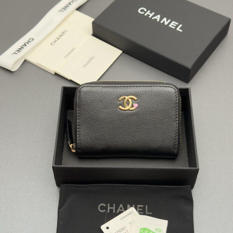CHANEL 小香卡包系列 编号:5297   黑色牛皮金色五金