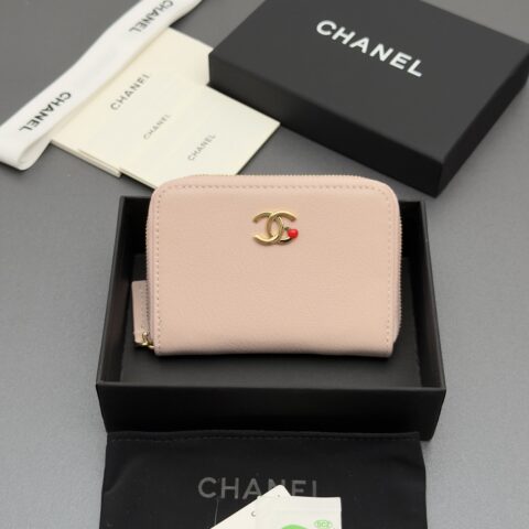 CHANEL 小香卡包系列 编号:5297   粉色牛皮金色五金