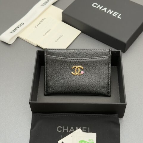 CHANEL 小香卡包系列 编号:5307   黑色牛皮金色五金