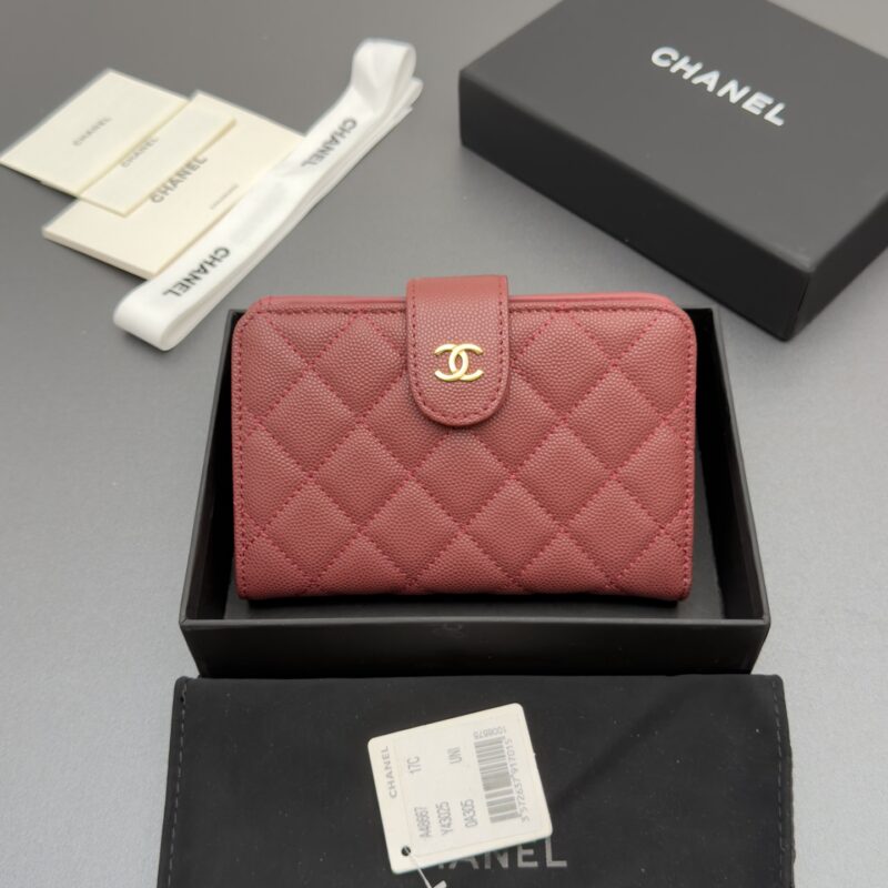 CHANEL 小香进口意大利颗粒小牛皮 货号:A48667 酒红色球纹金色钢唛