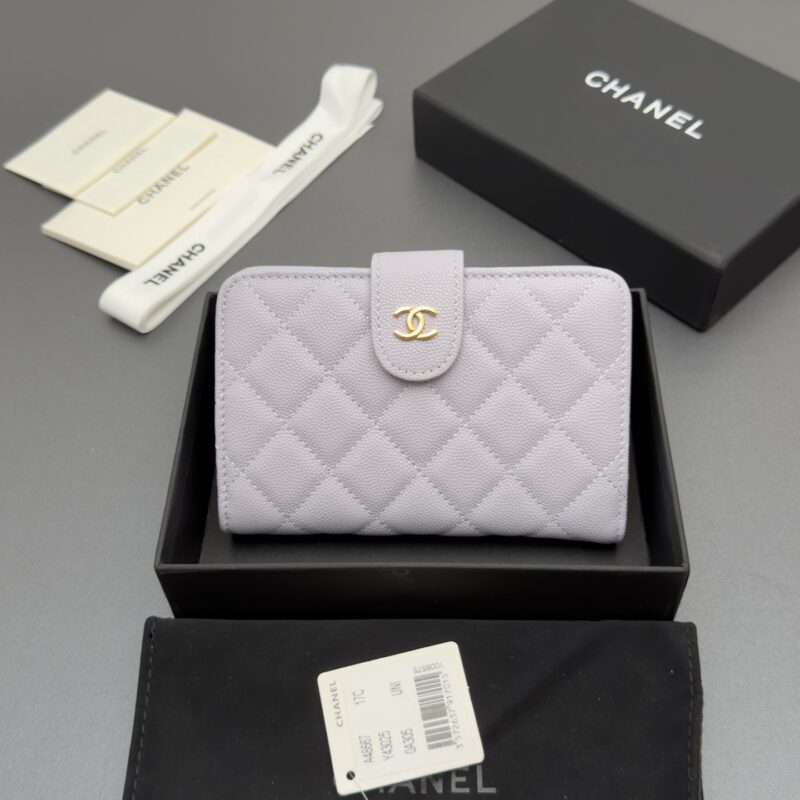 CHANEL 小香进口意大利颗粒小牛皮 货号:A48667 浅紫色球纹金色钢唛