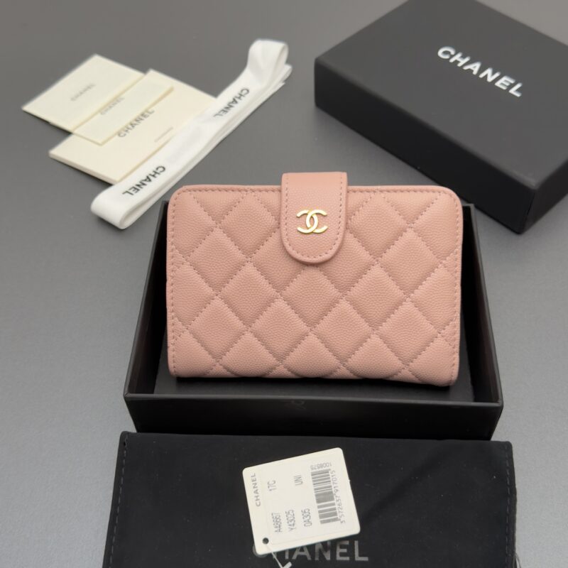 CHANEL 小香进口意大利颗粒小牛皮 货号:A48667粉色球纹金色钢唛