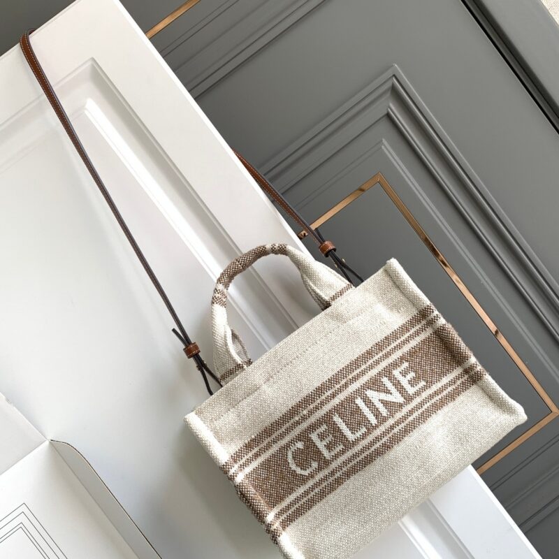 CELINE  CABAS THAIS小号提花条纹织物牛皮革手袋 型号：199162