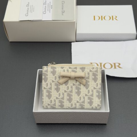 DIOR Promenade Dahlia 钱包系列 型号：S2503 提花灰/奶白小牛皮