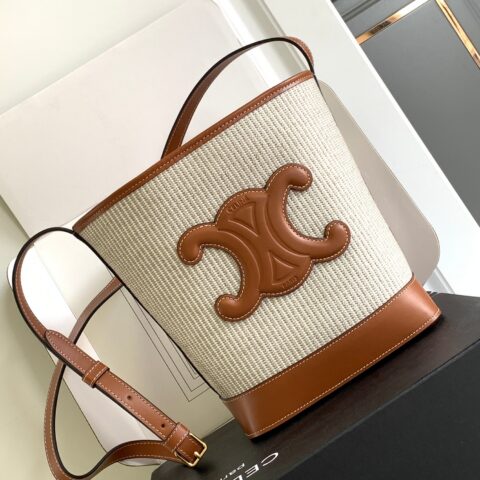 CELINE  CUIR TRIOMPHE小号条纹织物牛皮水桶包 编号：198243