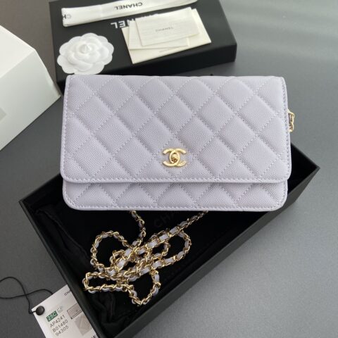 CHANEL 小香进口意大利魚仔醬小牛皮 货号:AP4241淺紫細球紋金色鋼唛