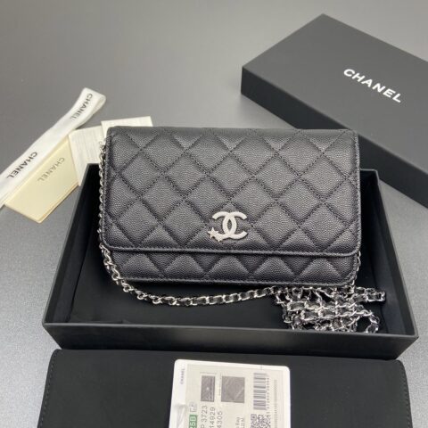 CHANEL 小香进口意大利小羊皮 货号:AP3723黑色細球紋銀色五金