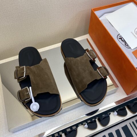 HERMES 男士真皮底拖鞋