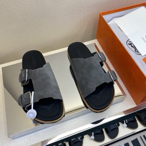 HERMES 男士真皮底拖鞋