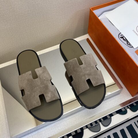 HERMES 男士真皮底拖鞋