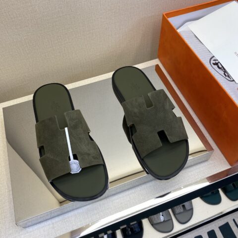 HERMES 男士真皮底拖鞋
