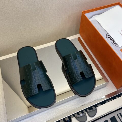 HERMES 男士真皮底拖鞋