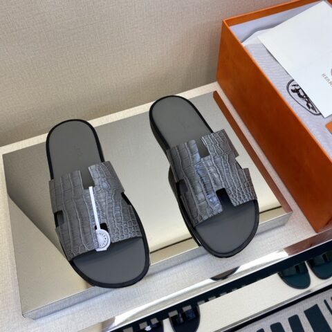 HERMES 男士真皮底拖鞋
