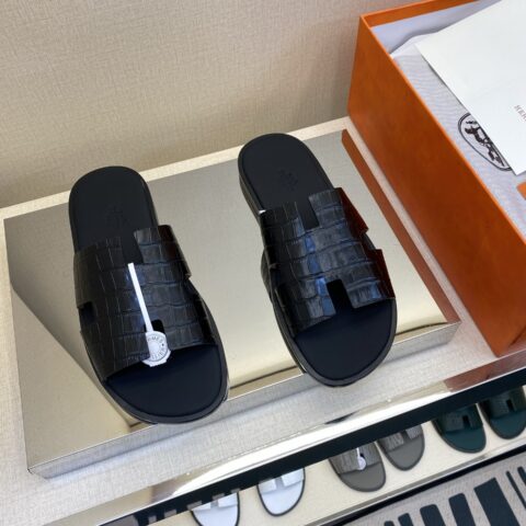 HERMES 男士真皮底拖鞋