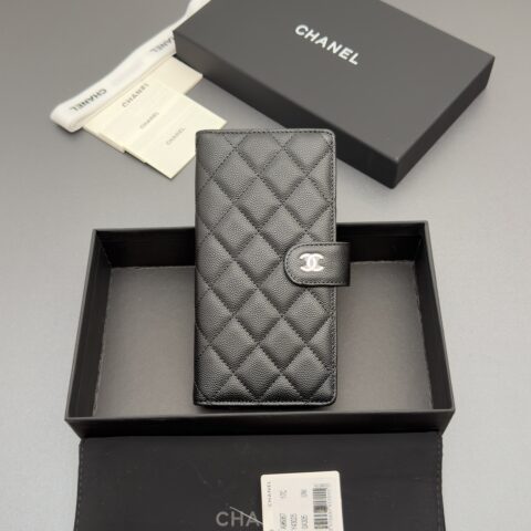 CHANEL 小香长夹卡包系列 编号:96067 黑色细球纹银色五金