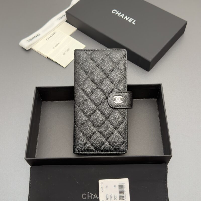 CHANEL 小香长夹卡包系列 编号:96067 黑色细球纹银色五金