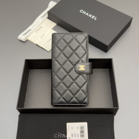 CHANEL 小香长夹卡包系列 编号:96067 黑色细球纹金色五金
