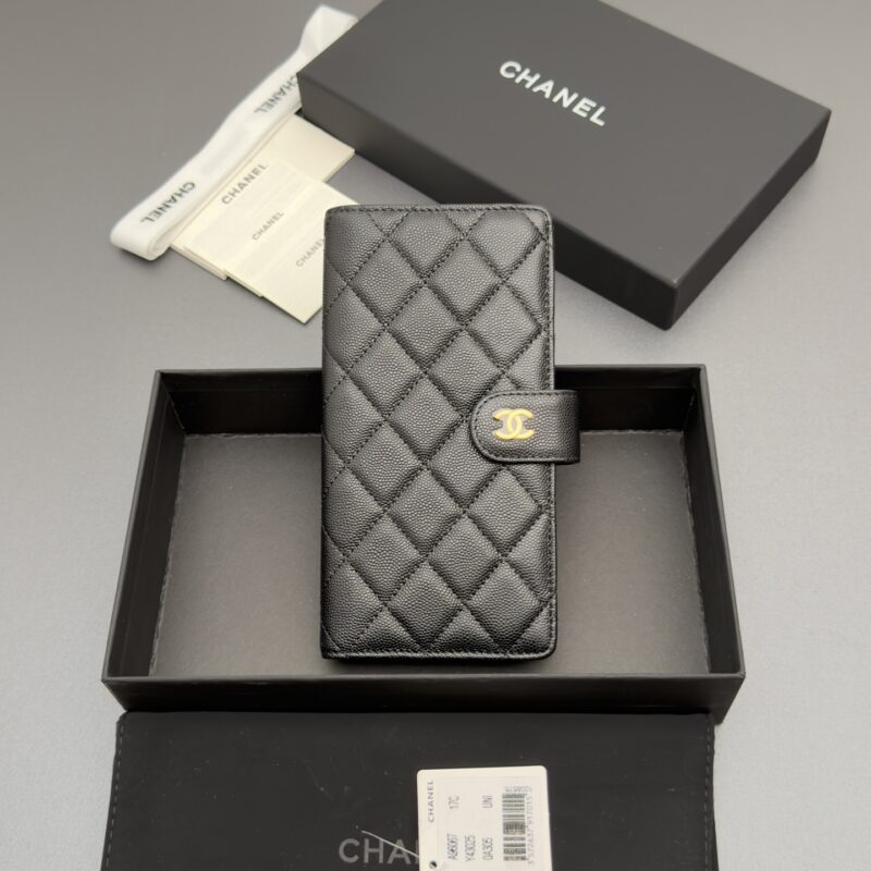 CHANEL 小香长夹卡包系列 编号:96067 黑色细球纹金色五金