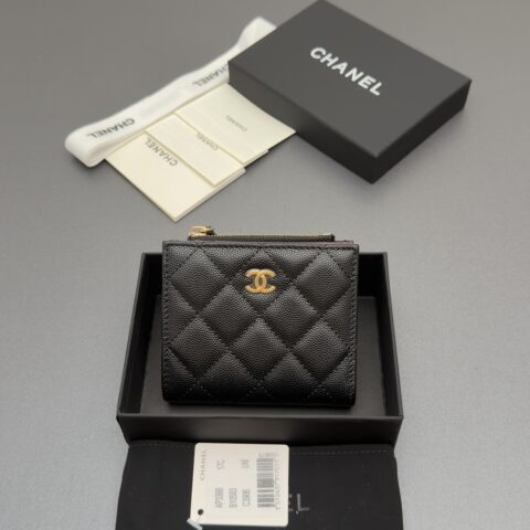CHANEL 新款系列短款钱包系列 货号:AP3388黑色细球纹金色五金