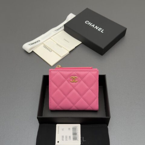 CHANEL 新款系列短款钱包系列 货号:AP3388玫红细球纹金色五金