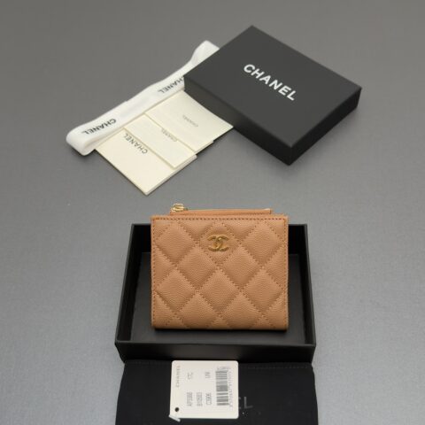 CHANEL 新款系列短款钱包系列 货号:AP3388焦糖细球纹金色五金