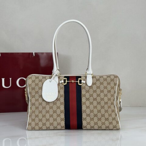 gucci 款号866734浅杏布/白皮