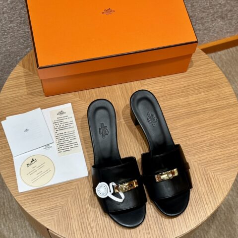 HERMES ：187 Gigi kelly高跟鞋 黑色/89/Black 金扣
