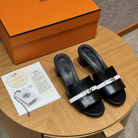 HERMES :187 Gigi kelly高跟鞋 黑色/Noir/白色/white 银扣