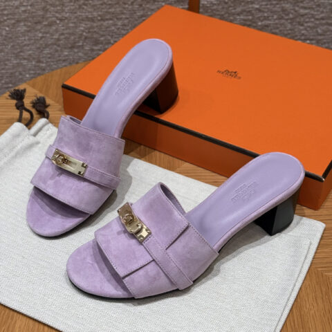 HERMES :187 Gigi kelly高跟鞋 紫色/purple 金扣