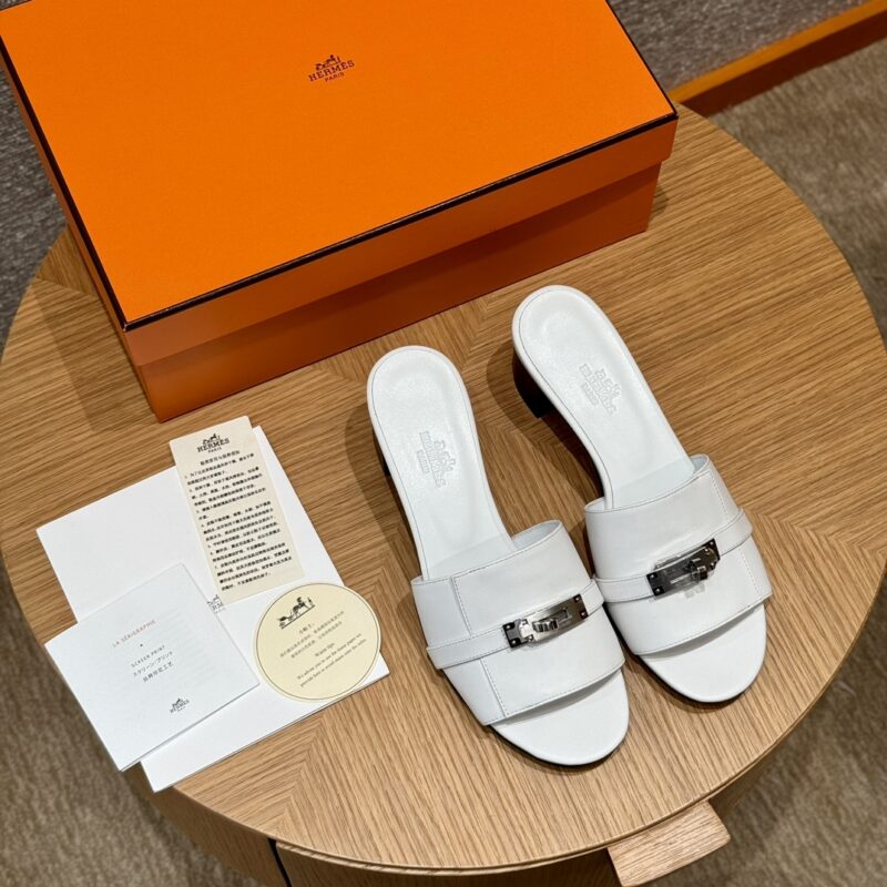 HERMES ：187 Gigi kelly高跟鞋 纯白色/01/Blanc 银扣