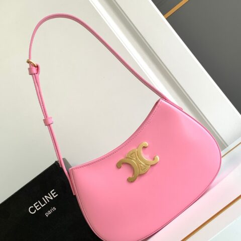CELINE 2024🆕｜TILLY中号亮泽牛皮革手袋粉色 编号：115703