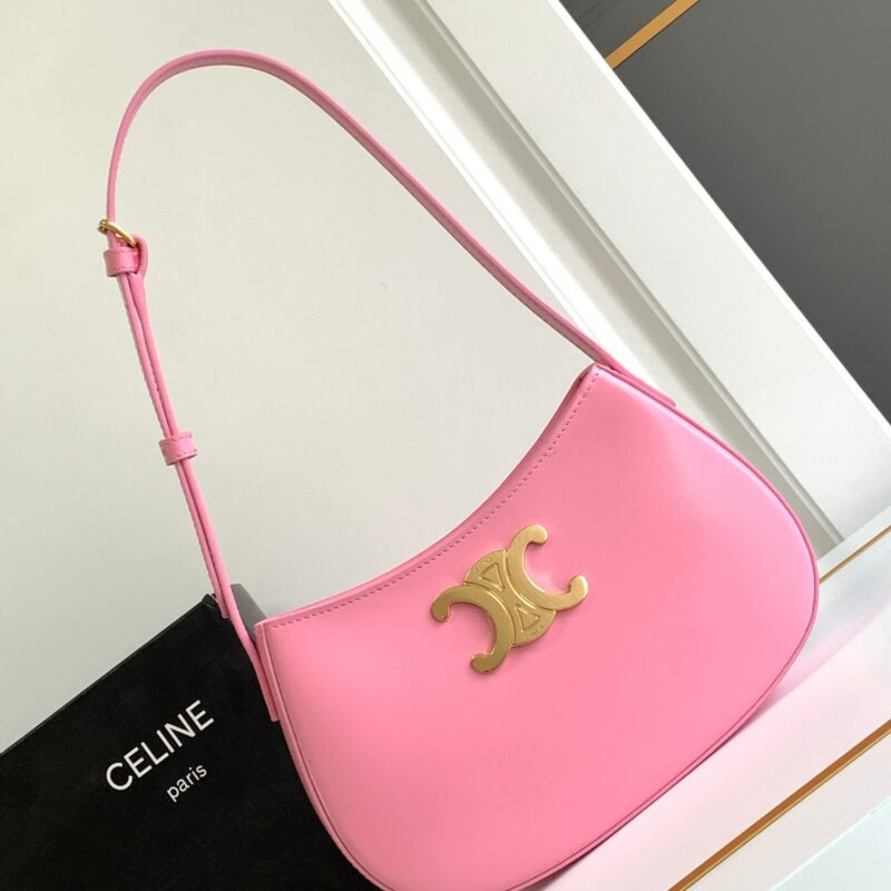 CELINE 2024🆕｜TILLY中号亮泽牛皮革手袋粉色 编号：115703