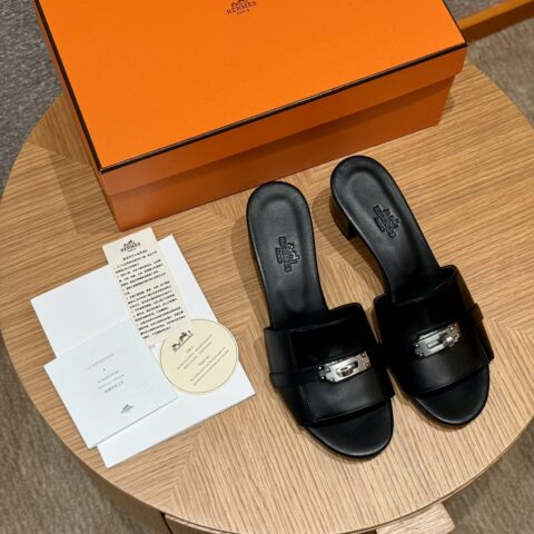HERMES ：187 Gigi kelly高跟鞋 黑色/89/Black 银扣