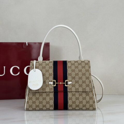 Gucci 款号875018浅杏布/白皮