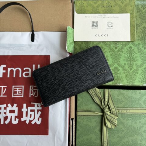 Gucci黑色皮革全拉链式钱包 型号：771154