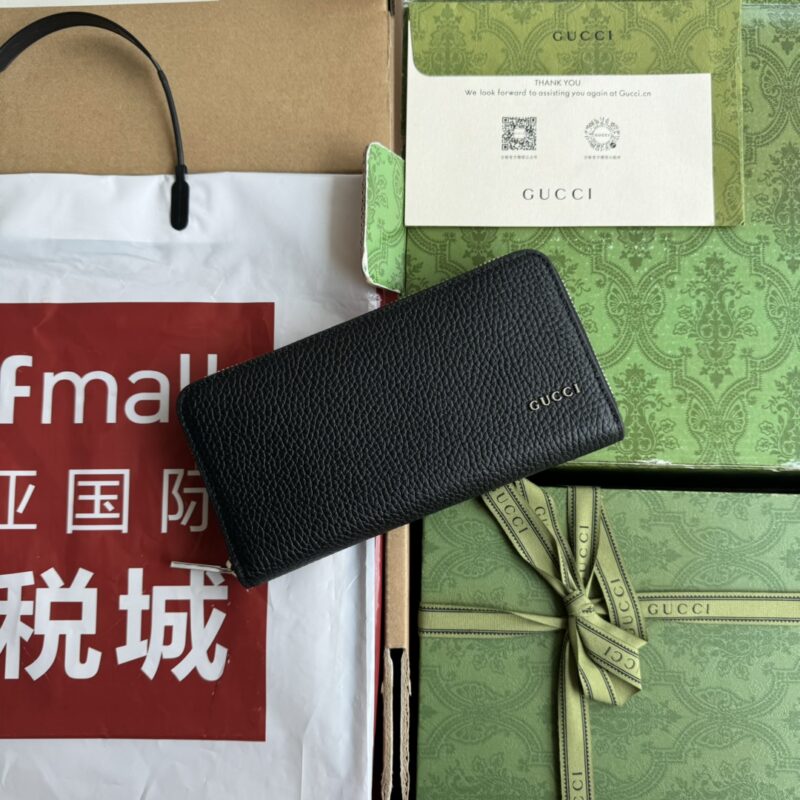 Gucci黑色皮革全拉链式钱包 型号：771154