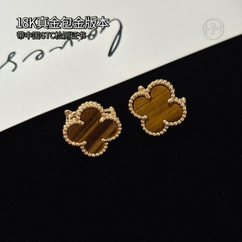 18K真金包金版本𝐕𝐚𝐧 𝐂𝐥𝐞𝐞𝐟 & 𝐀𝐫𝐩𝐞𝐥𝐬 梵克雅宝 虎眼石 Vintage Alhambra耳环