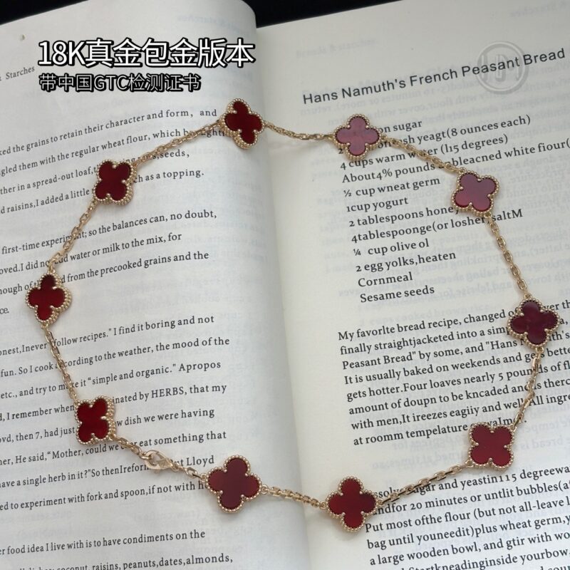 18K真金包金版本𝐕𝐚𝐧 𝐂𝐥𝐞𝐞𝐟 & 𝐀𝐫𝐩𝐞𝐥𝐬 梵克雅宝 10枚四叶草 红玛瑙 Vintage Alhambra 十花项链