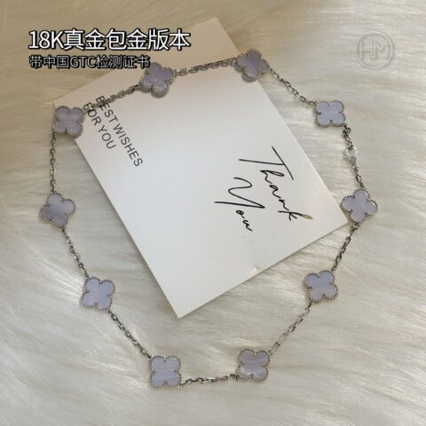 18K真金包金版本𝐕𝐚𝐧 𝐂𝐥𝐞𝐞𝐟 & 𝐀𝐫𝐩𝐞𝐥𝐬 梵克雅宝 10枚四叶草 Vintage Alhambra 紫玉髓十花项链