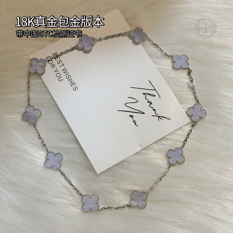 18K真金包金版本𝐕𝐚𝐧 𝐂𝐥𝐞𝐞𝐟 & 𝐀𝐫𝐩𝐞𝐥𝐬 梵克雅宝 10枚四叶草 Vintage Alhambra 紫玉髓十花项链