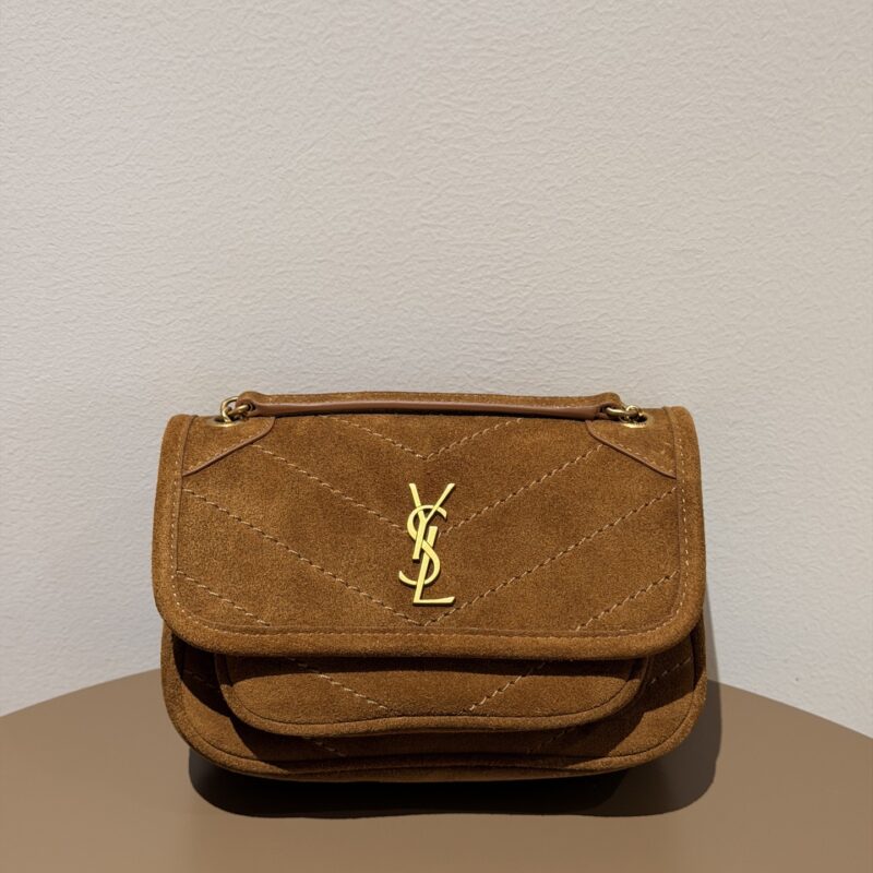 ysl【𝙉𝙞𝙠𝙞-𝟭𝟴𝙘𝙢】🎗麂皮焦糖金标mini 款号:828736