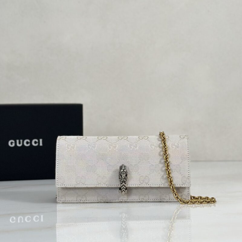 Gucci 象牙白布链条包 款号876529