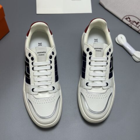 Hermes 男款休闲鞋 拼色牛皮侧面饰logo刺绣