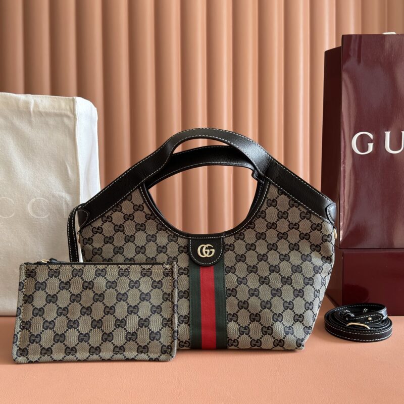 Gucci 红绿织带帆布滚边帆布托特包 型号860845