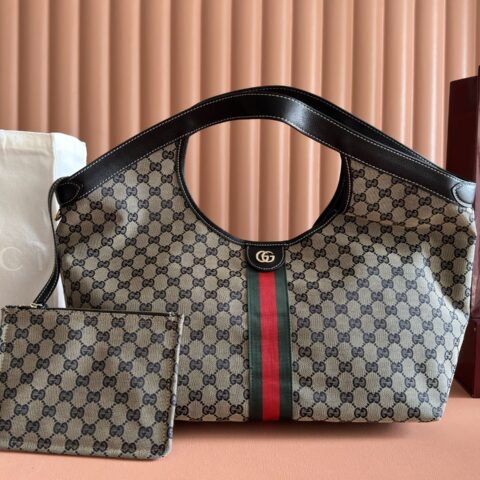 Gucci 红绿Web织带帆布滚边托特包 型号853971